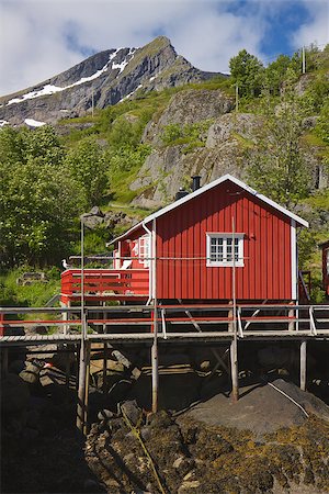 sod roof - Typical norwegian rorbu hut in traditional village of Nusfjord on Lofoten islands Stock Photo - Budget Royalty-Free & Subscription, Code: 400-07298956