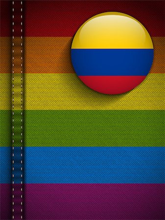 simsearch:400-08050839,k - Vector - Gay Flag Button on Jeans Fabric Texture Colombia Stock Photo - Budget Royalty-Free & Subscription, Code: 400-07298979