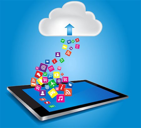 Cloud computing and mobility concept. Cloud with Tablet PC and application icons, Stock Photo - Budget Royalty-Free & Subscription, Code: 400-07299108