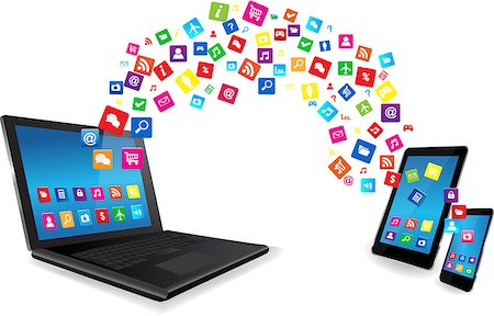 Modern communication technology illustratiom.Laptop, Tablet Pc and Smart Phone with apps Stock Photo - Budget Royalty-Free & Subscription, Code: 400-07299109