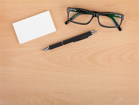 simsearch:400-06462302,k - Blank business cards with pen and glasses on wooden office table with copy space Stock Photo - Budget Royalty-Free & Subscription, Code: 400-07299290