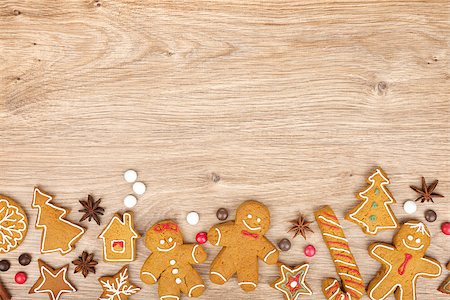 simsearch:400-05746007,k - Homemade various christmas gingerbread cookies on wooden background Stock Photo - Budget Royalty-Free & Subscription, Code: 400-07299374