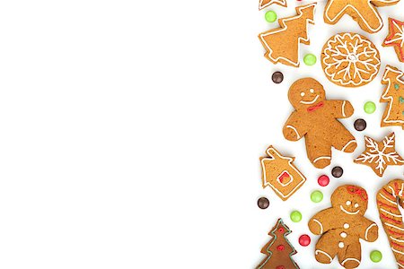 simsearch:400-05736949,k - Homemade various christmas gingerbread cookies on white background Foto de stock - Super Valor sin royalties y Suscripción, Código: 400-07299377