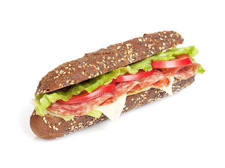 simsearch:400-04054021,k - Fresh sandwich with meat and vegetables. Isolated on white background Photographie de stock - Aubaine LD & Abonnement, Code: 400-07299539