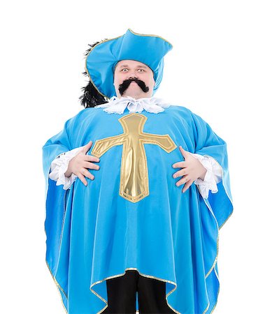 fat men in uniform - Cavalier gentleman in feathered cap and turquoise blue uniform of the cross, with over a rotund fat belly, isolated on white Stock Photo - Budget Royalty-Free & Subscription, Code: 400-07299710