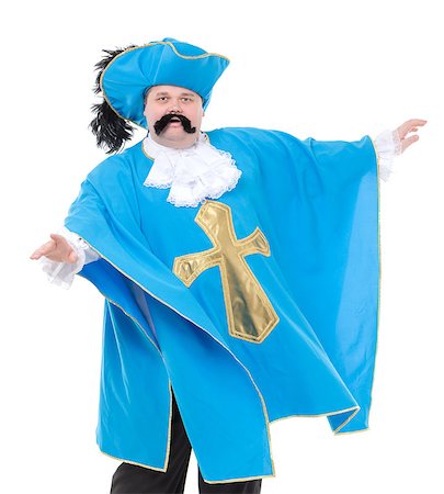 fat men in uniform - Cavalier gentleman in feathered cap and turquoise blue uniform of the cross, with over a rotund fat belly, isolated on white Stock Photo - Budget Royalty-Free & Subscription, Code: 400-07299711