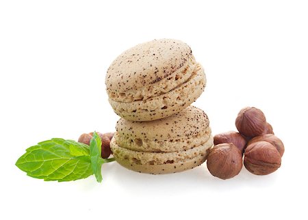 nut  macaroons with hazelnuts   isolated on white background Stock Photo - Budget Royalty-Free & Subscription, Code: 400-07299741