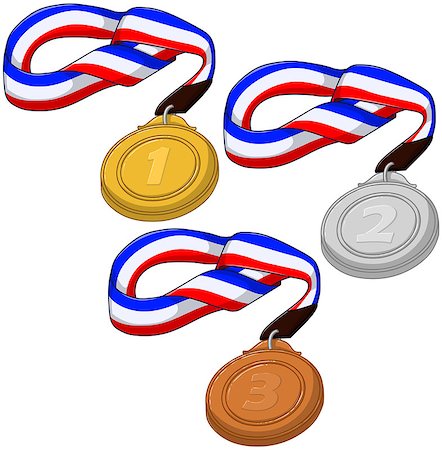 simsearch:622-02047094,k - A vector illustration of gold silver and bronze place Olympic medals Stock Photo - Budget Royalty-Free & Subscription, Code: 400-07299910