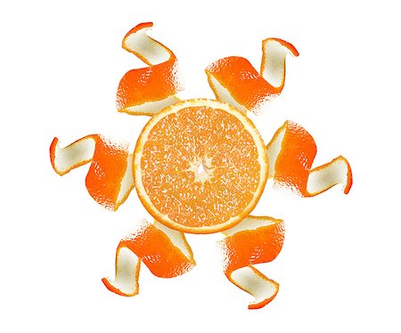 Peel and slice of an orange formed sun isolated on white background Foto de stock - Super Valor sin royalties y Suscripción, Código: 400-07290223