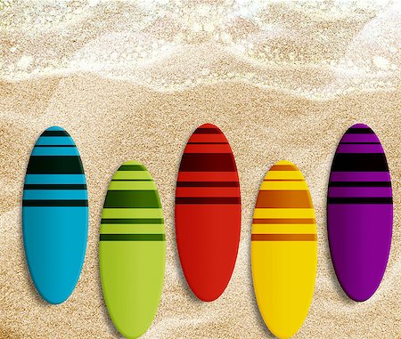 simsearch:400-04347146,k - Set of different colors surf boards on the beach. Fotografie stock - Microstock e Abbonamento, Codice: 400-07290291