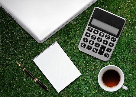 simsearch:400-08378888,k - business desktop with laptop, notepad, calculator, envelops and coffee Stock Photo - Budget Royalty-Free & Subscription, Code: 400-07290369