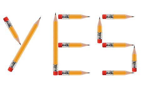 simsearch:400-04775852,k - short Pencils isolated on white background arranged to spell Yes. Foto de stock - Super Valor sin royalties y Suscripción, Código: 400-07290490