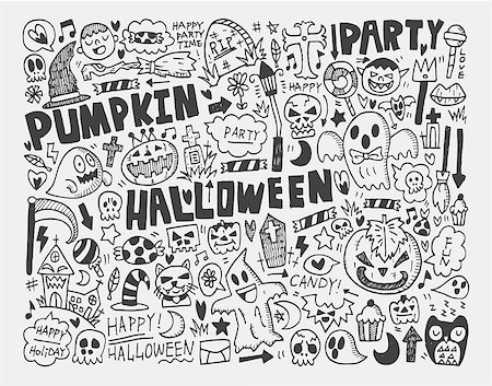 doodle halloween holiday background Foto de stock - Super Valor sin royalties y Suscripción, Código: 400-07290665