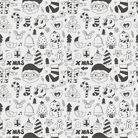 simsearch:400-07290680,k - Seamless Doodle Christmas pattern Stock Photo - Budget Royalty-Free & Subscription, Code: 400-07290675
