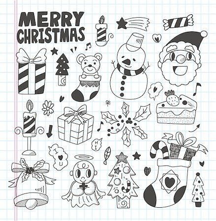 Doodle Christmas icon set Stock Photo - Budget Royalty-Free & Subscription, Code: 400-07290678