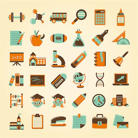 simsearch:400-08155384,k - Retro education icons set,back to school Stock Photo - Budget Royalty-Free & Subscription, Code: 400-07290688