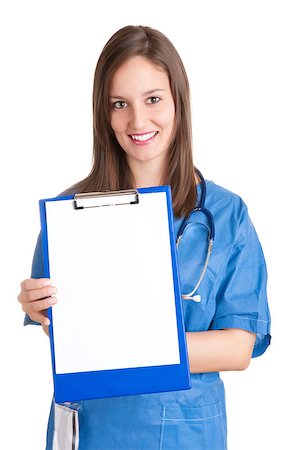 simsearch:400-07989021,k - Young female doctor with a pad  and a stethoscope, isolated in white Photographie de stock - Aubaine LD & Abonnement, Code: 400-07290737