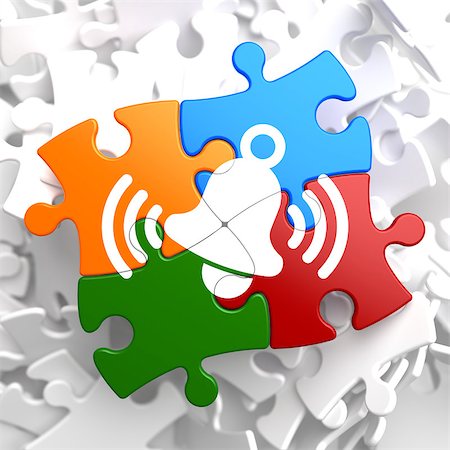 simsearch:400-08037795,k - Ringing White Bell Icon on Multicolor Puzzle. Stock Photo - Budget Royalty-Free & Subscription, Code: 400-07290954