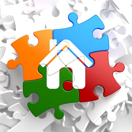 simsearch:400-07291694,k - Home Icon on Multicolor Puzzle. Stock Photo - Budget Royalty-Free & Subscription, Code: 400-07290951