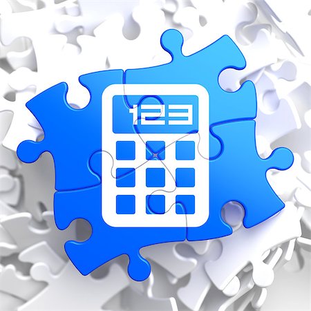 Icon of Calculator on Blue Puzzle. Stock Photo - Budget Royalty-Free & Subscription, Code: 400-07290993