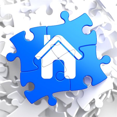 simsearch:400-08955759,k - Home Icon on Blue Puzzle. Photographie de stock - Aubaine LD & Abonnement, Code: 400-07291007