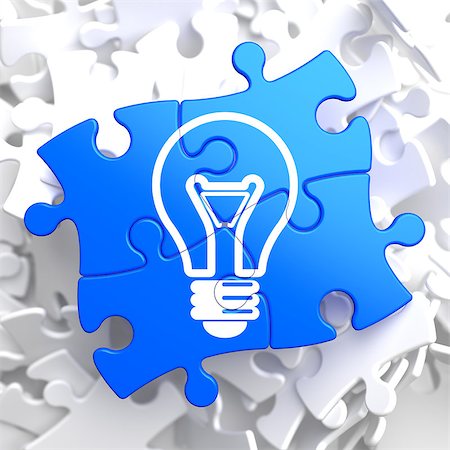 simsearch:400-07578321,k - Light Bulb Icon on Blue Puzzle. Idea Concept. Stock Photo - Budget Royalty-Free & Subscription, Code: 400-07291001