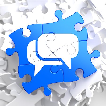 simsearch:400-08506267,k - White Speech Bubble Icon on Blue Puzzle. Communication Concept. Stock Photo - Budget Royalty-Free & Subscription, Code: 400-07291003