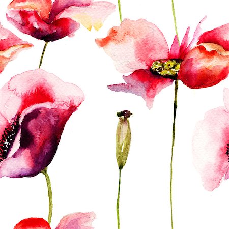 simsearch:400-04757393,k - Stylized Poppy flowers illustration, seamless wallpaper Foto de stock - Super Valor sin royalties y Suscripción, Código: 400-07291174