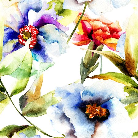 simsearch:400-07444676,k - Seamless pattern with Beautiful flowers, Watercolor painting Photographie de stock - Aubaine LD & Abonnement, Code: 400-07291181