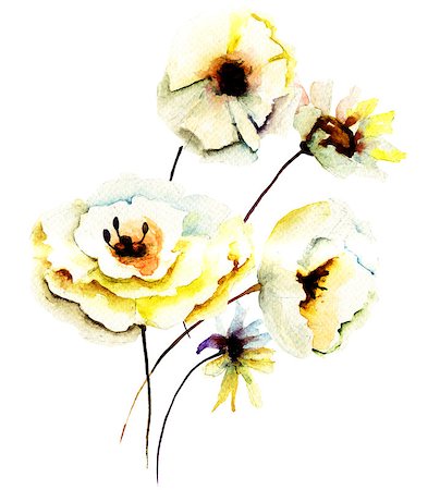 simsearch:400-04348779,k - Summer yellow flowers, watercolor illustration Foto de stock - Royalty-Free Super Valor e Assinatura, Número: 400-07291197