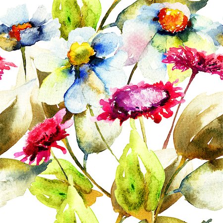 simsearch:400-07245386,k - Seamless pattern with Chamomile flowers, watercolor flowers Stockbilder - Microstock & Abonnement, Bildnummer: 400-07291192