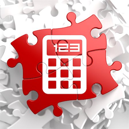 Icon of Calculator on Red Puzzle. Stock Photo - Budget Royalty-Free & Subscription, Code: 400-07291431