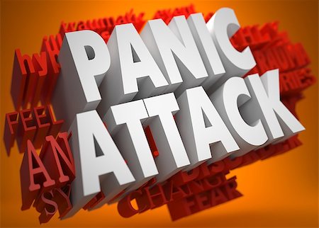 simsearch:400-07312536,k - Pannic Attack - the Words in White Color on Cloud of Red Words on Orange Background. Stock Photo - Budget Royalty-Free & Subscription, Code: 400-07291451