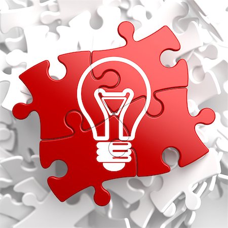 Light Bulb Icon on Red Puzzle. Idea Concept. Stock Photo - Budget Royalty-Free & Subscription, Code: 400-07291486