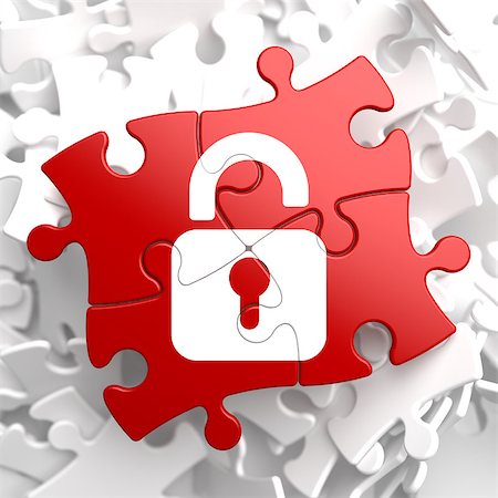 simsearch:400-08919372,k - Security Concept - Icon of Opened Padlock - Located on Red Puzzle. Stock Photo - Budget Royalty-Free & Subscription, Code: 400-07291494