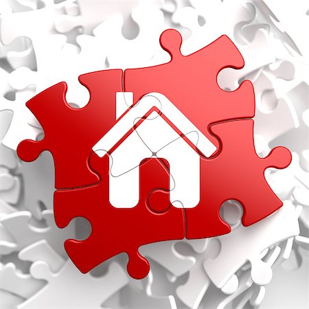 simsearch:400-07291694,k - Home Icon on Red Puzzle. Stock Photo - Budget Royalty-Free & Subscription, Code: 400-07291490