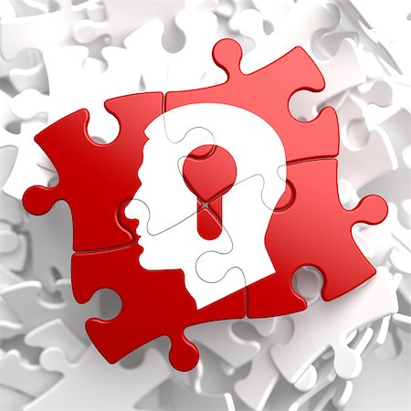 simsearch:400-07472751,k - Psychological Concept - Profile of Head with a Keyhole Located on Red Puzzle. Stock Photo - Budget Royalty-Free & Subscription, Code: 400-07291491