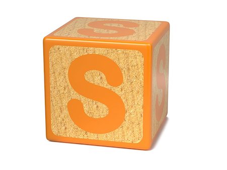 Letter S on Orange Wooden Childrens Alphabet Block  Isolated on White. Educational Concept. Stock Photo - Budget Royalty-Free & Subscription, Code: 400-07291693