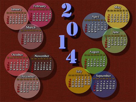 simsearch:696-03397950,k - simple and accurate calendar for 2014 year on the white background Stock Photo - Budget Royalty-Free & Subscription, Code: 400-07291936