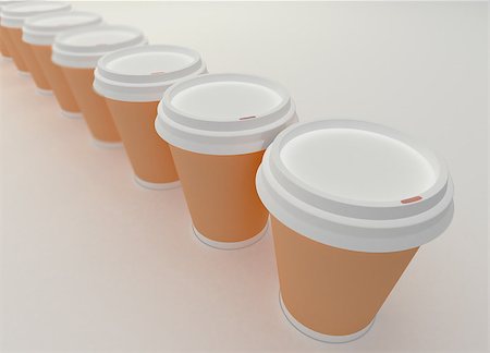 A row of paper coffee cups on a white background Stock Photo - Budget Royalty-Free & Subscription, Code: 400-07292133