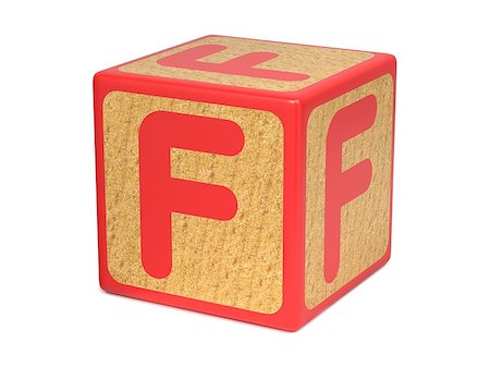 Letter F on Red Wooden Childrens Alphabet Block  Isolated on White. Educational Concept. Foto de stock - Super Valor sin royalties y Suscripción, Código: 400-07292282