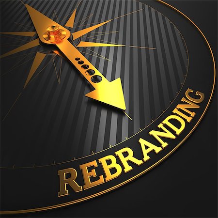 Rebranding - Business Concept. Golden Compass Needle on a Black Field Pointing to the "Rebranding" Word. Stock Photo - Budget Royalty-Free & Subscription, Code: 400-07292371