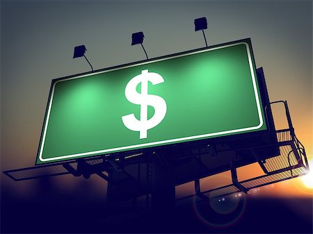 simsearch:400-07308209,k - Dollar Sign on Green Billboard on the Rising Sun Background. Stock Photo - Budget Royalty-Free & Subscription, Code: 400-07292401