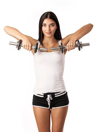 pic of girls with biceps - Cute fitness girl working out with dumbbells over white Stock Photo - Budget Royalty-Free & Subscription, Code: 400-07292861