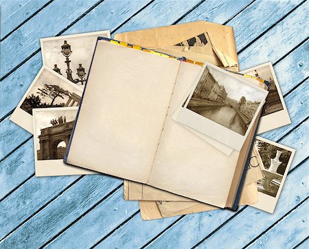 diary page - Grunge background with old book and photos Stock Photo - Budget Royalty-Free & Subscription, Code: 400-07293116