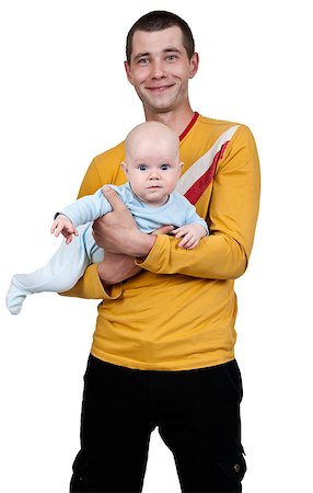 simsearch:400-08835171,k - Dad with a baby in her arms on a white background Photographie de stock - Aubaine LD & Abonnement, Code: 400-07293137