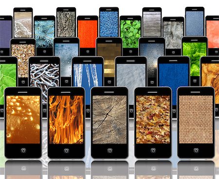 many modern mobile phones with different abstract textures Stock Photo - Budget Royalty-Free & Subscription, Code: 400-07293277