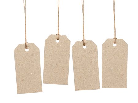 set of four empty tag on waxed cord with space for writing something, isolated on white background Stock Photo - Budget Royalty-Free & Subscription, Code: 400-07293595