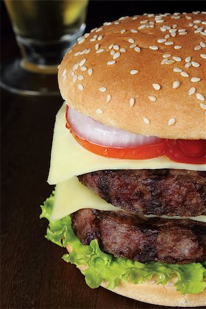 beef burger on a table Stock Photo - Budget Royalty-Free & Subscription, Code: 400-07293807