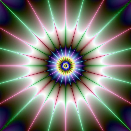 simsearch:400-06067180,k - Digital abstract fractal image with a radiating star design in green, pink yellow and blue. Foto de stock - Super Valor sin royalties y Suscripción, Código: 400-07304174